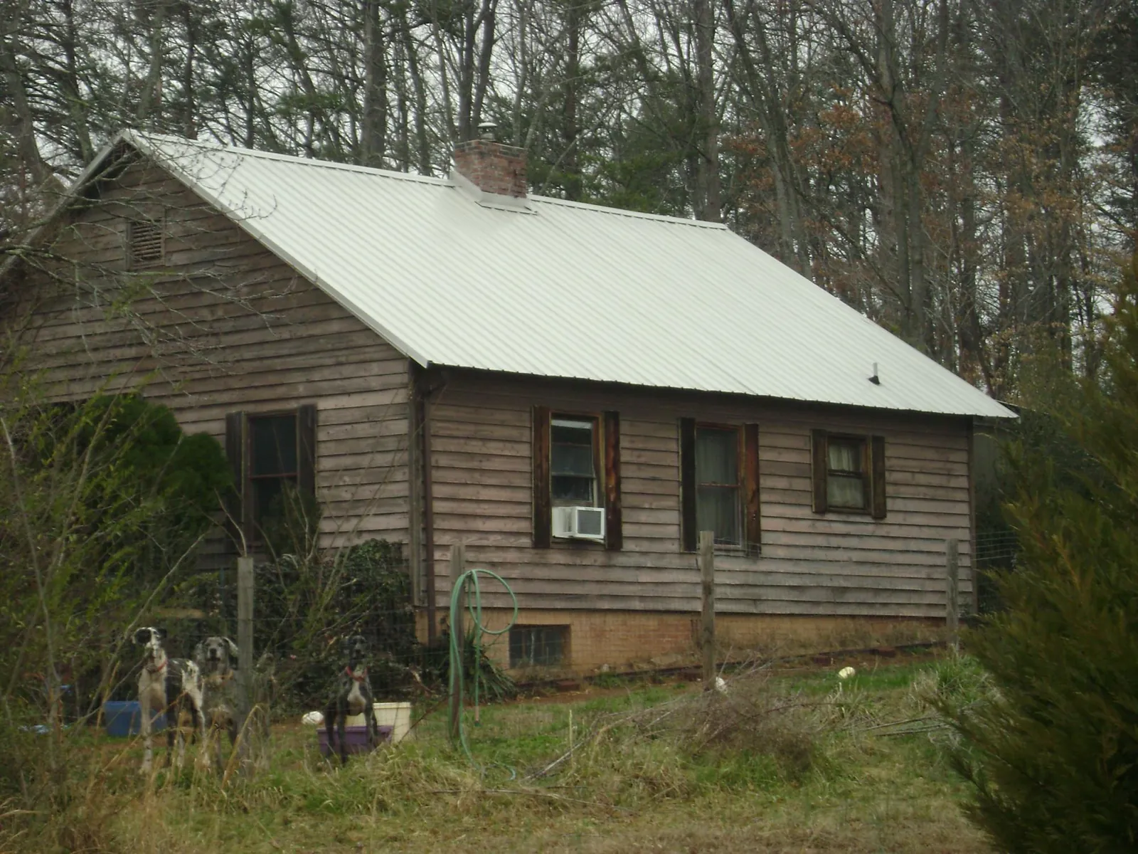 White metal roof on an old wood sided farmhouse, from a Metal Roof Installation job in Floral